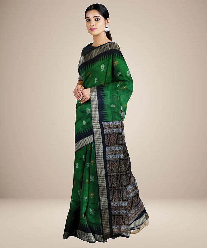 Dark green handwoven silk sambalpuri saree