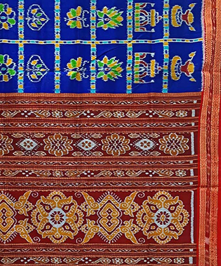 Indigo maroon handwoven silk khandua saree