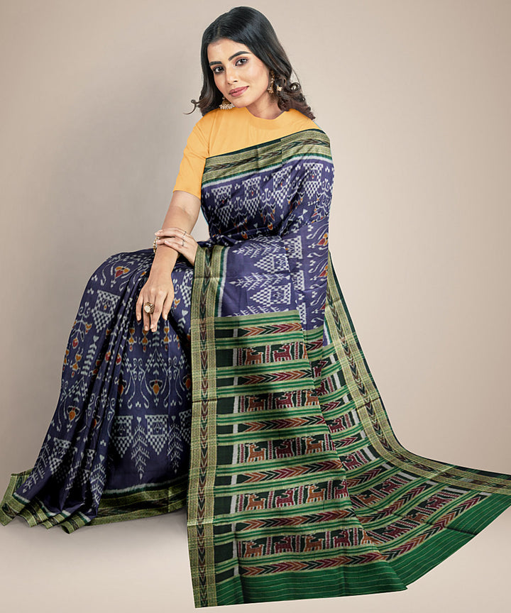 Grey black and green handwoven silk khandua saree