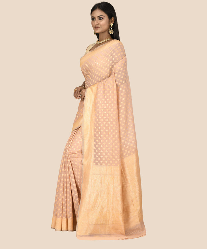 Cream peach silk handloom banarasi saree