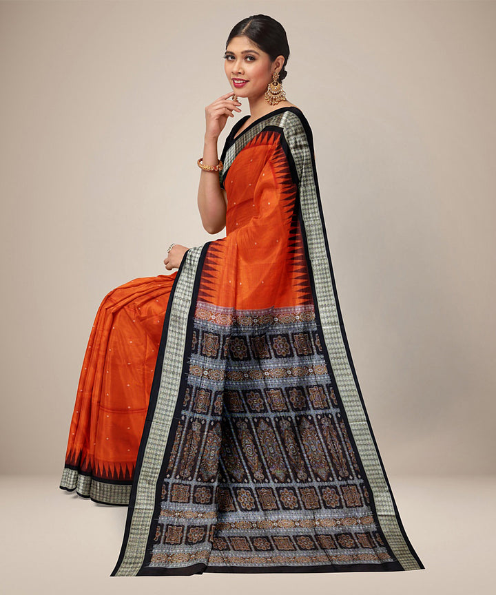 Orange black silk handwoven bomkai saree