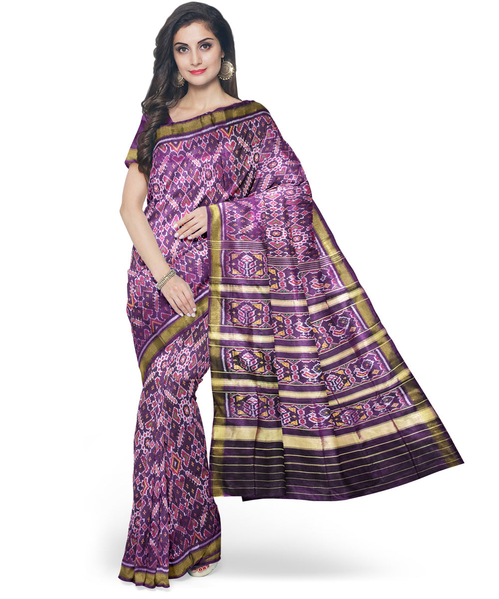 Violet handloom silk patola saree