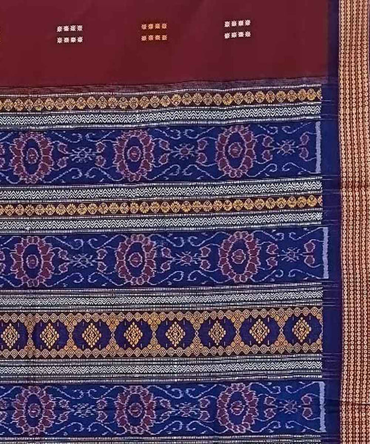 Maroon navy blue handwoven bomkai cotton saree