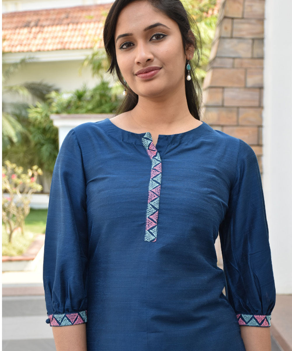 Blue silk hand embroidery tunic