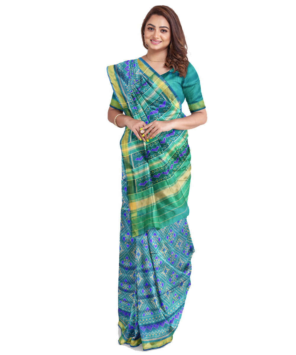 Turquoise silk handloom patola saree