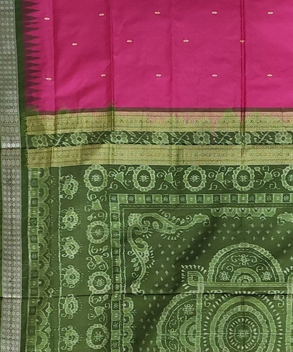 Pink olive green handwoven bomkai silk saree