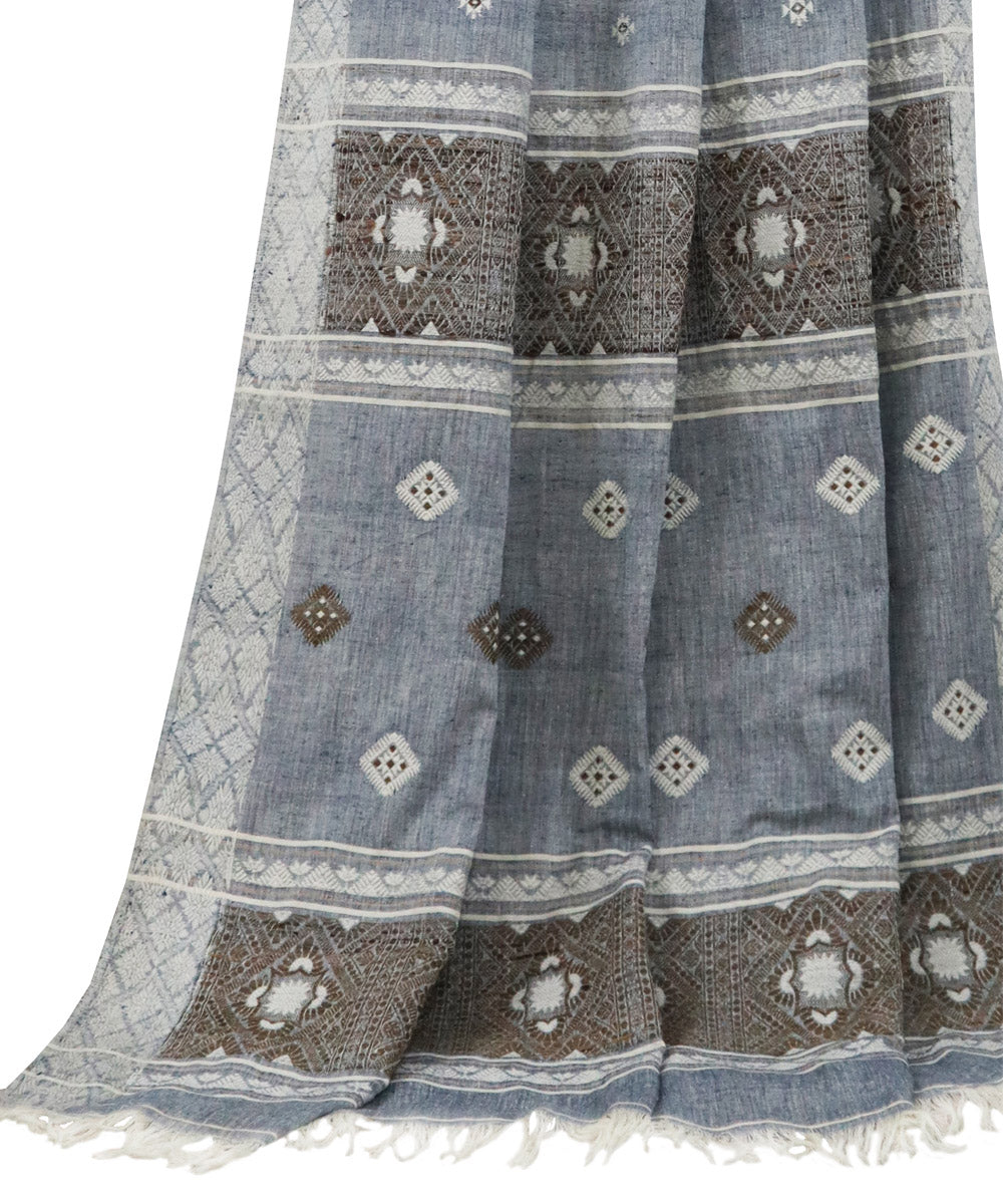 Grey brown handloom mulberry silk assam saree