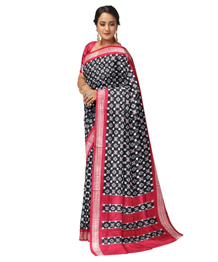 Black and red handwoven silk sambalpuri saree