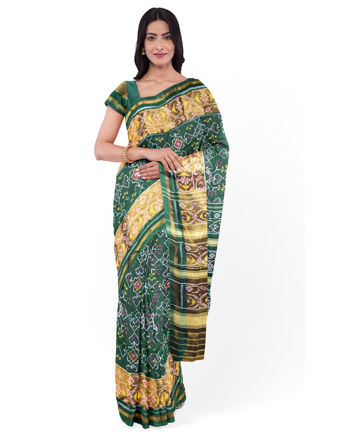 Dark green silk patola handloom saree