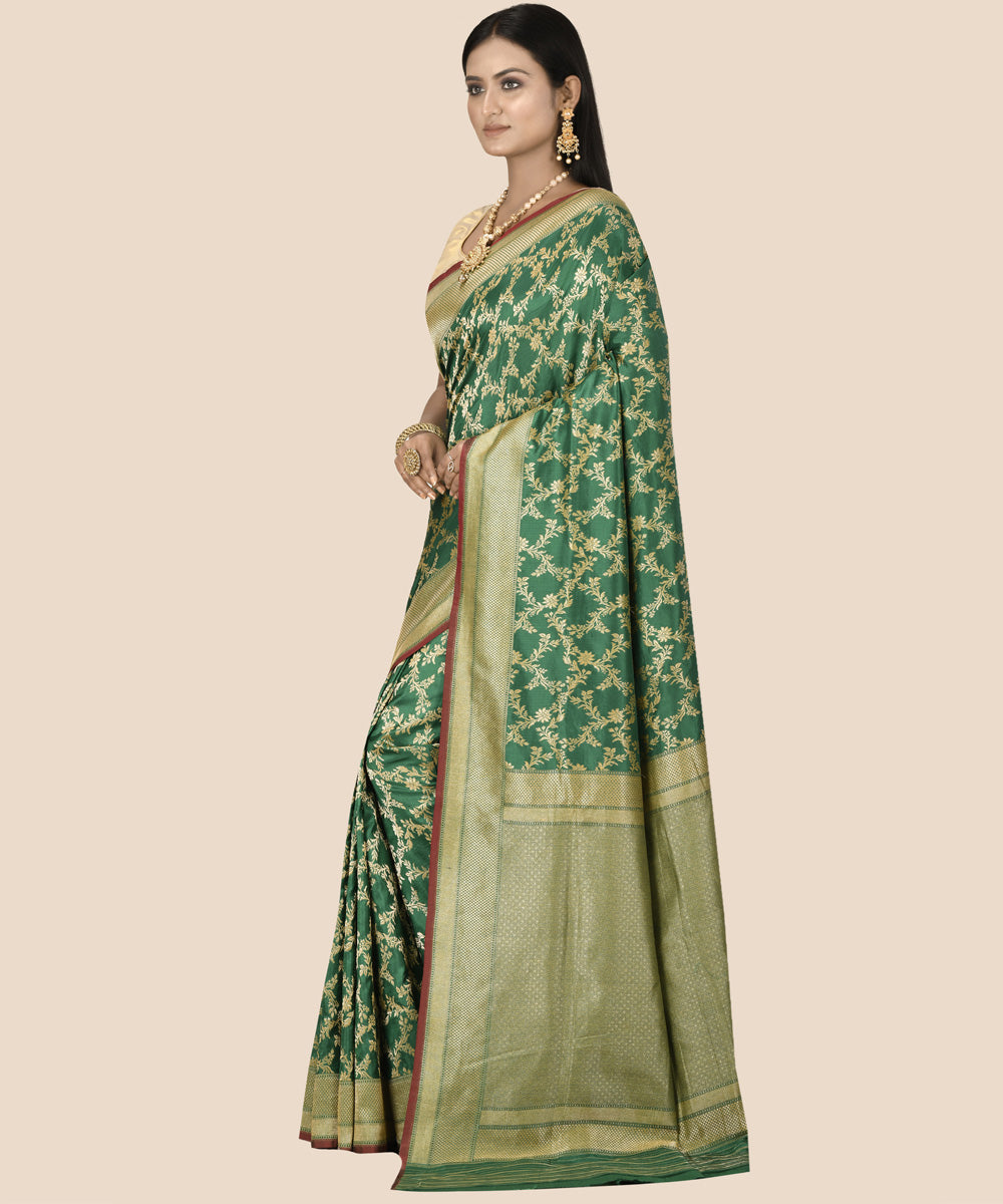 Dark green silk handwoven banarasi saree