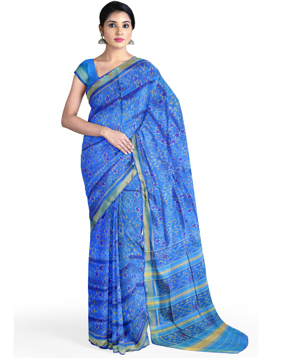 Blue turquoise silk handloom patola saree