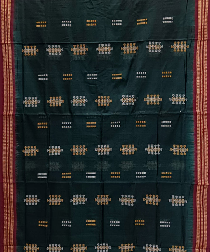 Dark green maroon handloom bomkai cotton saree