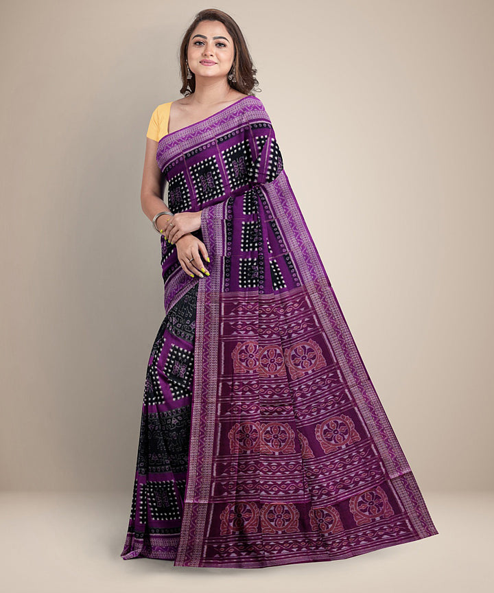 Purple black cotton handwoven sambalpuri saree