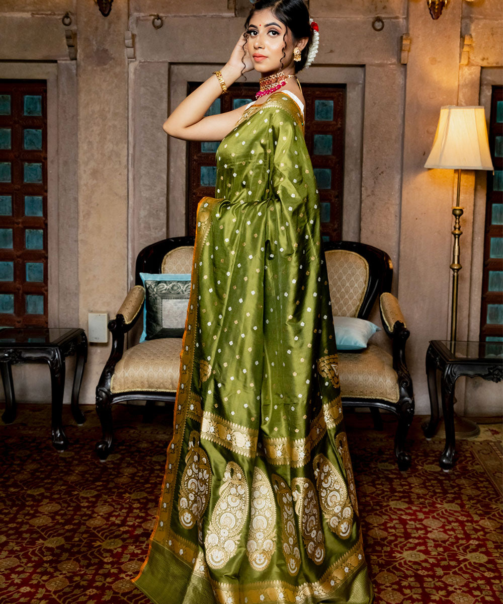 Light green silk handwoven banarasi saree