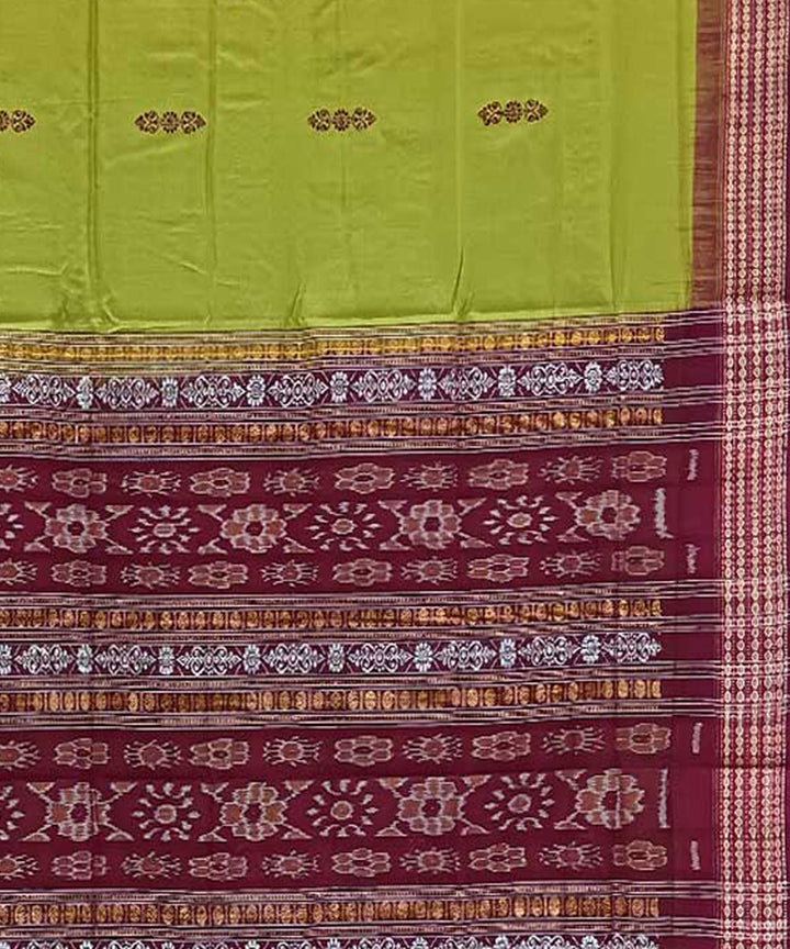 Light green maroon handwoven bomkai cotton saree