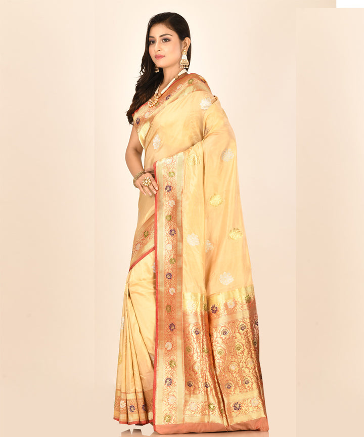 Cream silk handloom banarasi saree