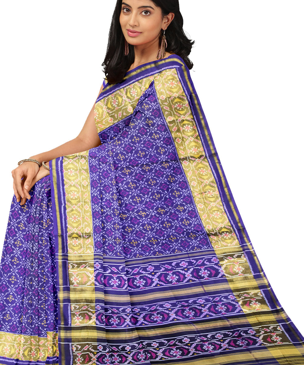 Navy blue silk handwoven patola saree