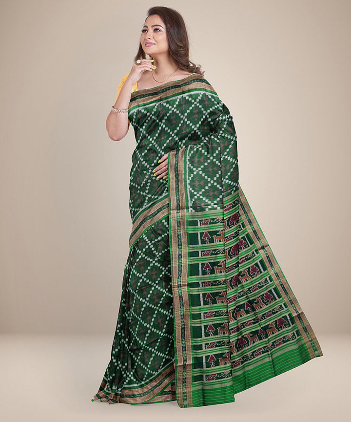 Dark green silk handwoven khandua saree