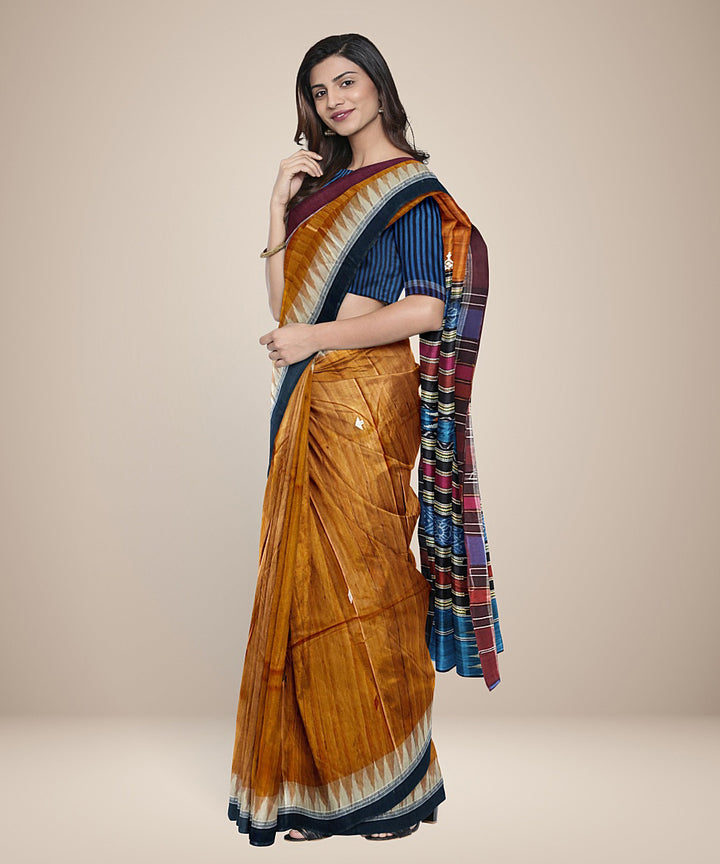 Mustard multicolor gopalpur tussar silk handloom saree