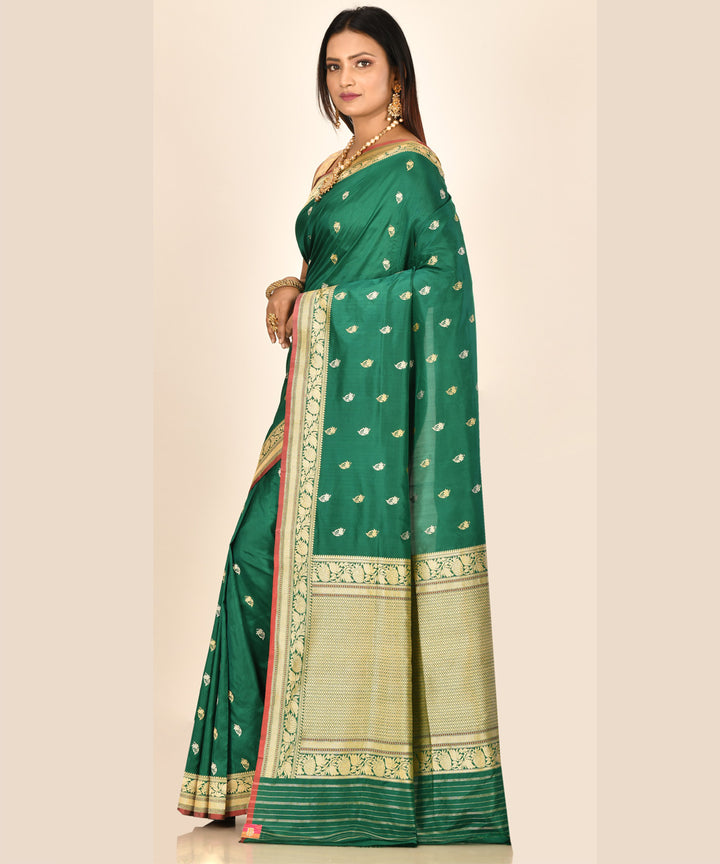 Teal green silk handloom banarasi saree