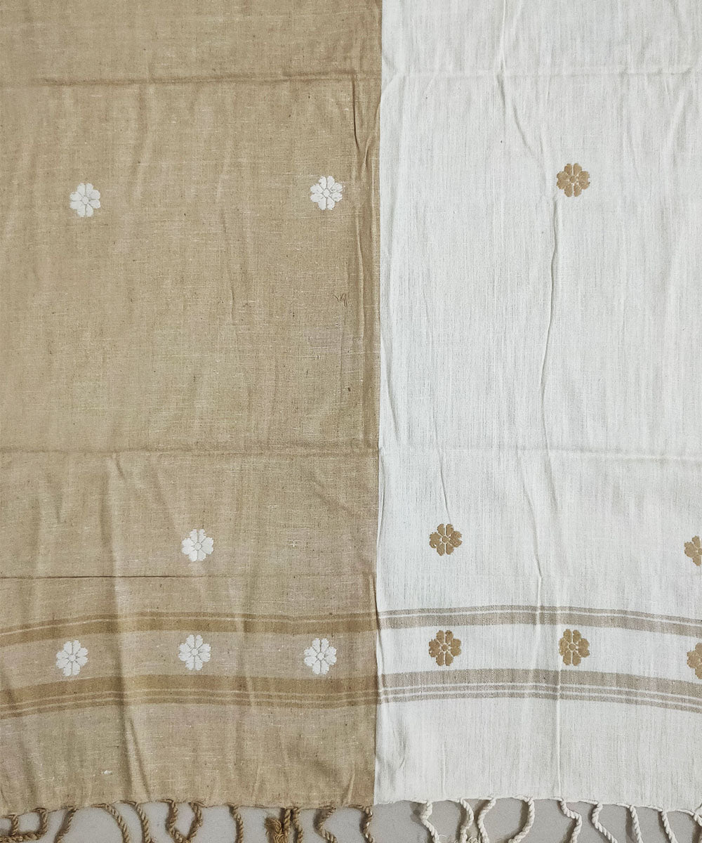Beige white handwoven eri silk assam stole