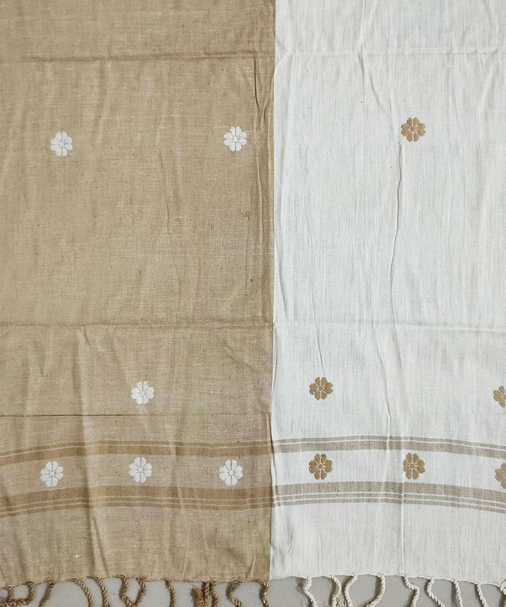 Beige white handwoven eri silk assam stole