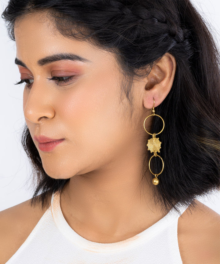 Golden brass tri-ring gold brass earrings