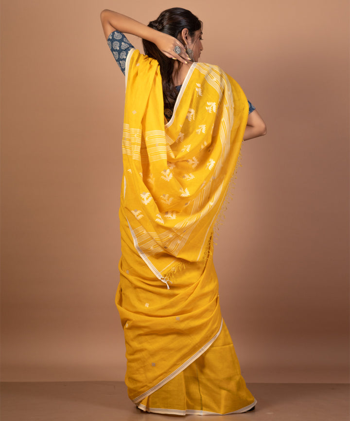 Yellow handwoven cotton jamdani saree