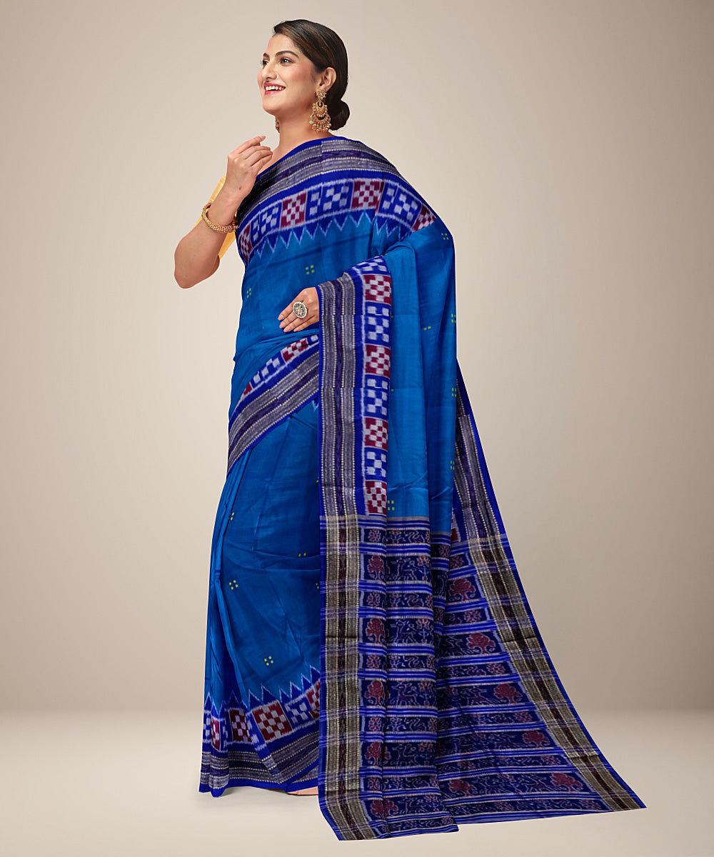 Sky blue silk handwoven khandua saree