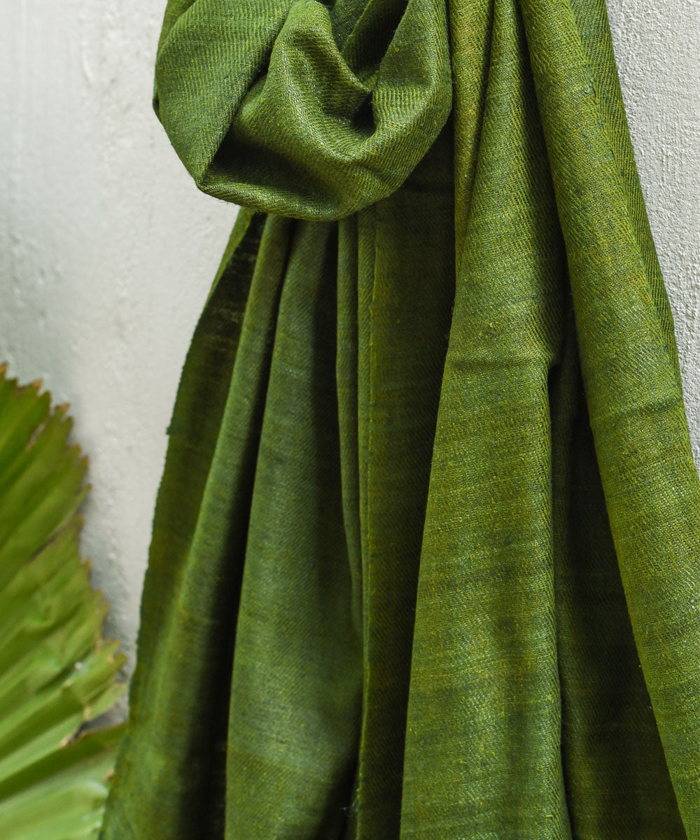 Olive green natural dye handloom eri silk assam stole