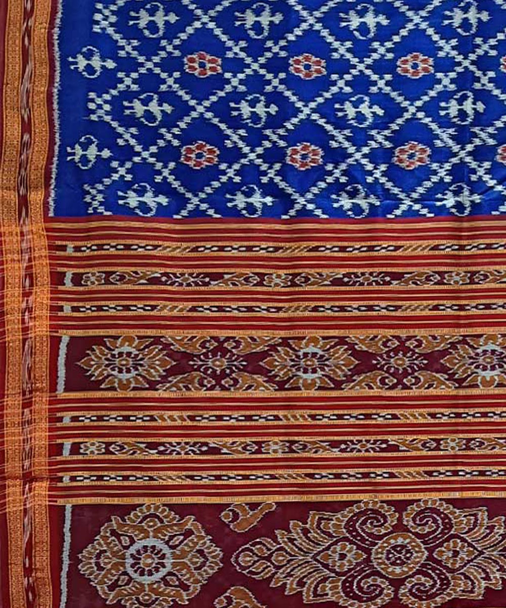 Indigo maroon handwoven khandua silk saree