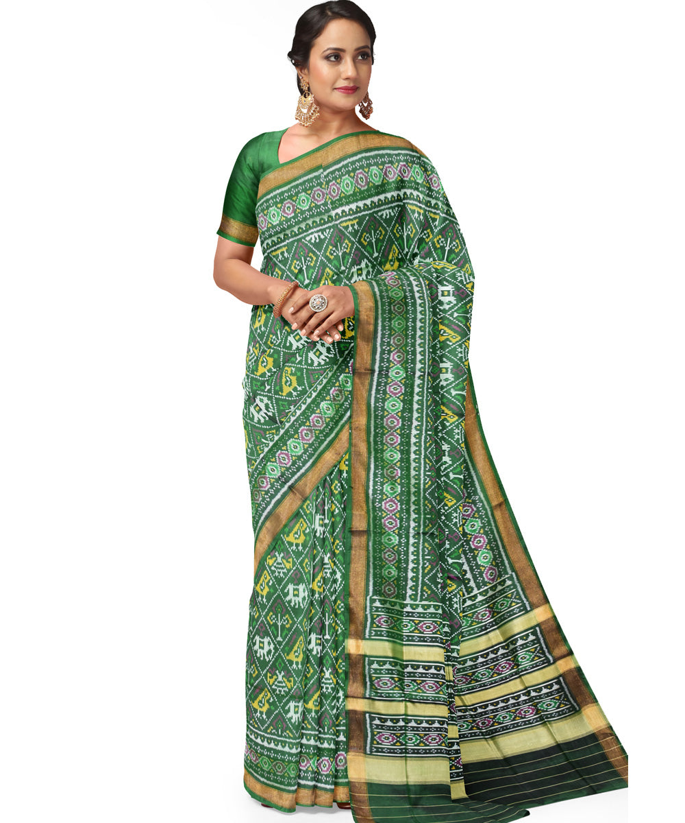 Dark green handwoven silk patola saree