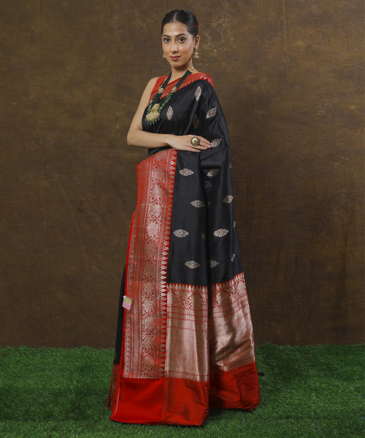 Black red silk handloom banarasi saree