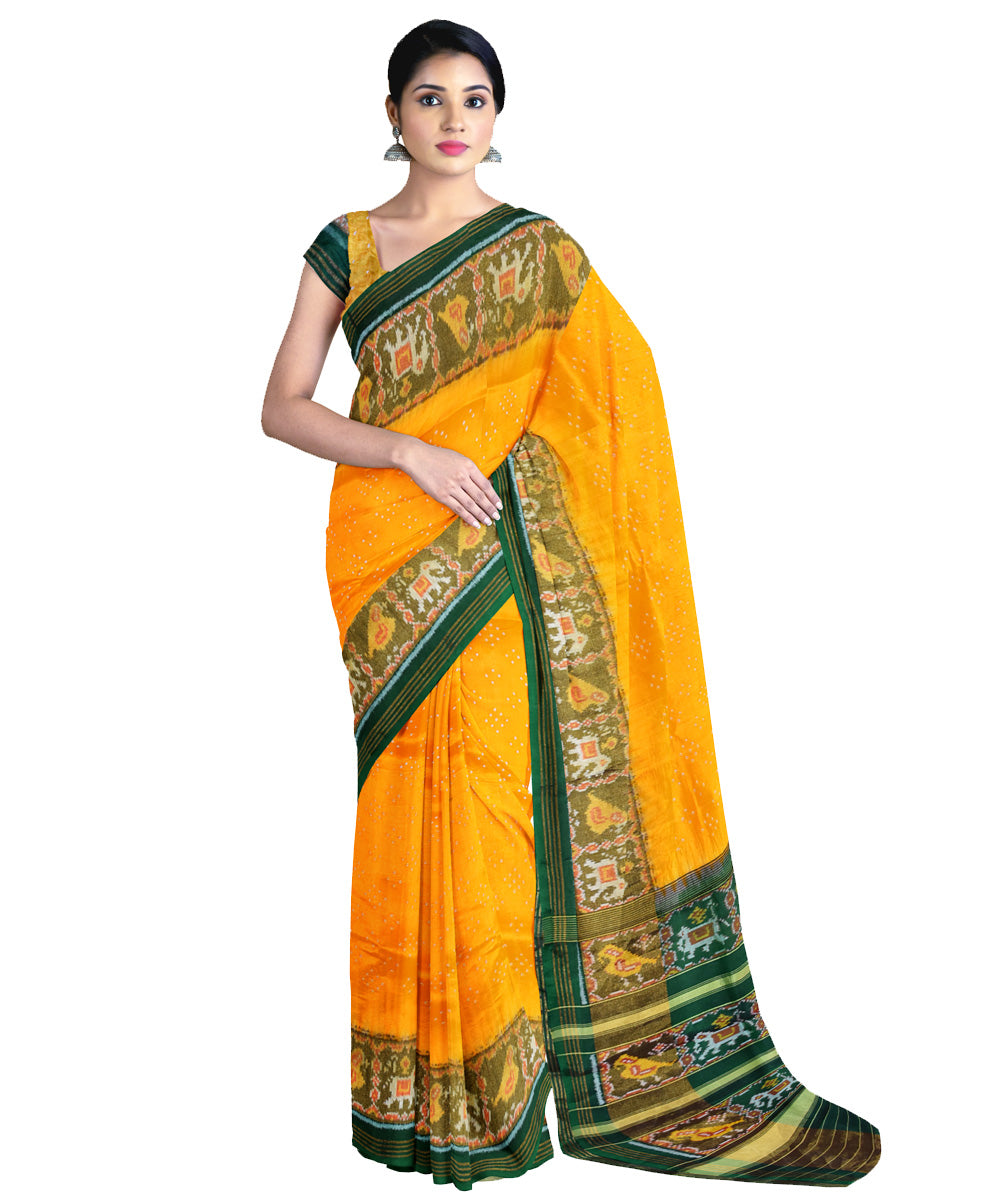 Yellow handwoven bandhani patola silk saree