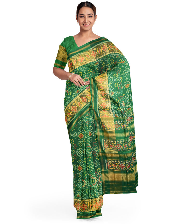 Patola dark green silk handwoven saree