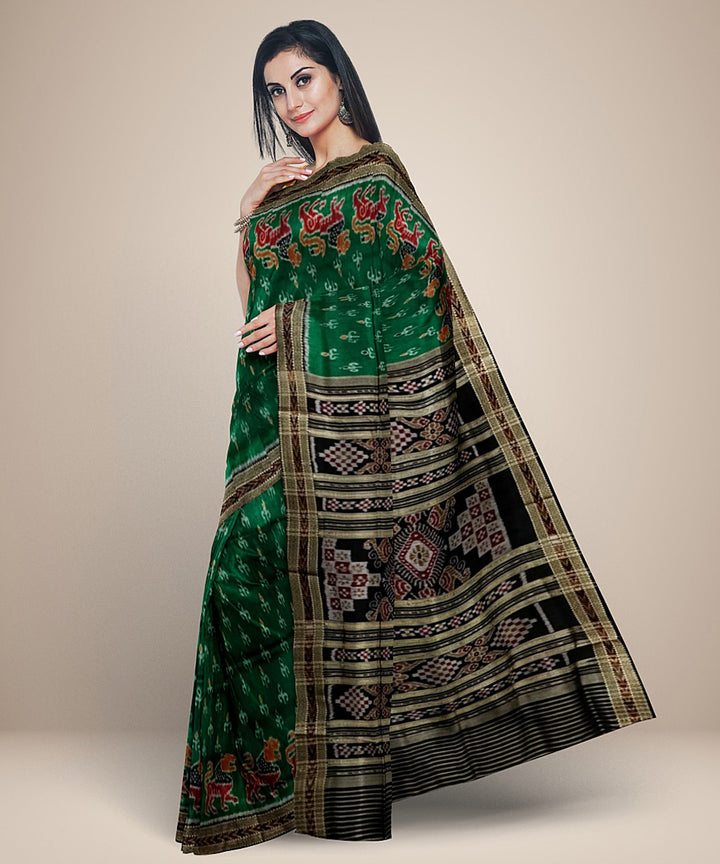 Dark green black silk handwoven bandha anchal khandua saree