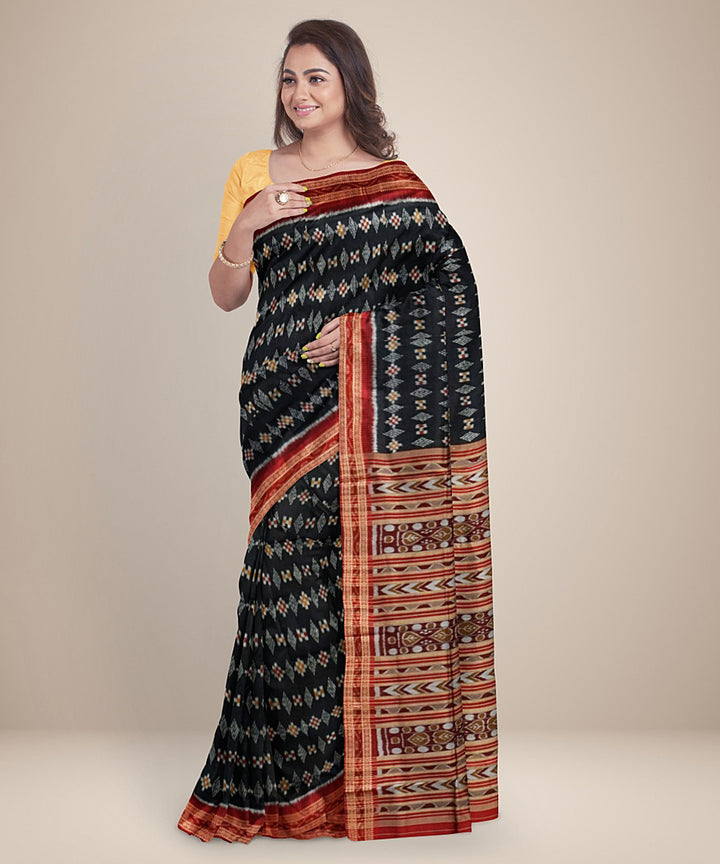 Black red silk handwoven bandha khandua saree