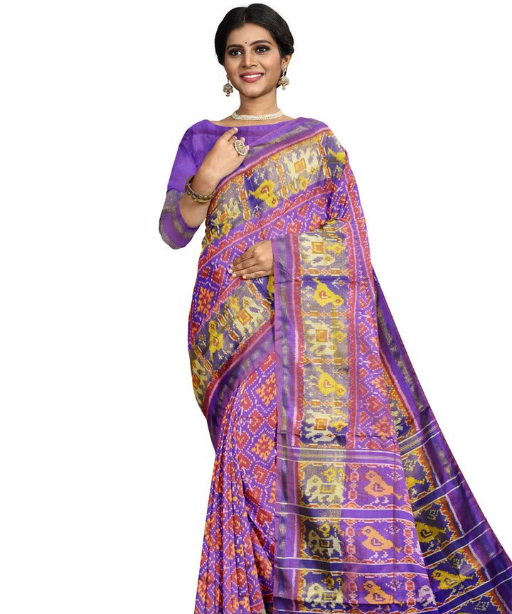 Lavender blue silk handloom patola saree