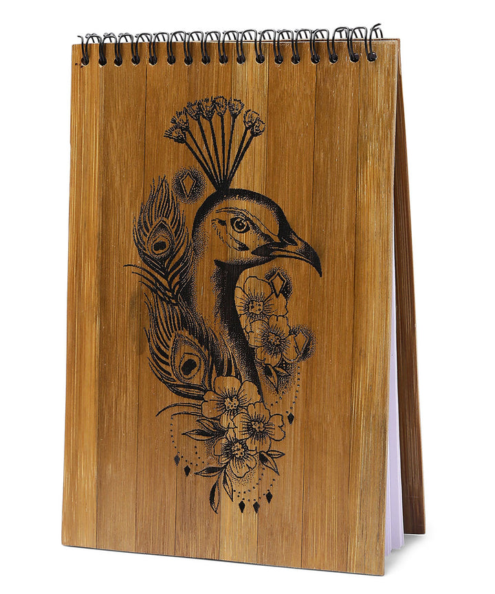 Brown natural hand printed bamboo wood notepad 150 pages