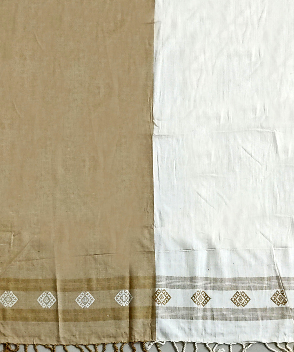 Beige white handloom eri silk assam stole