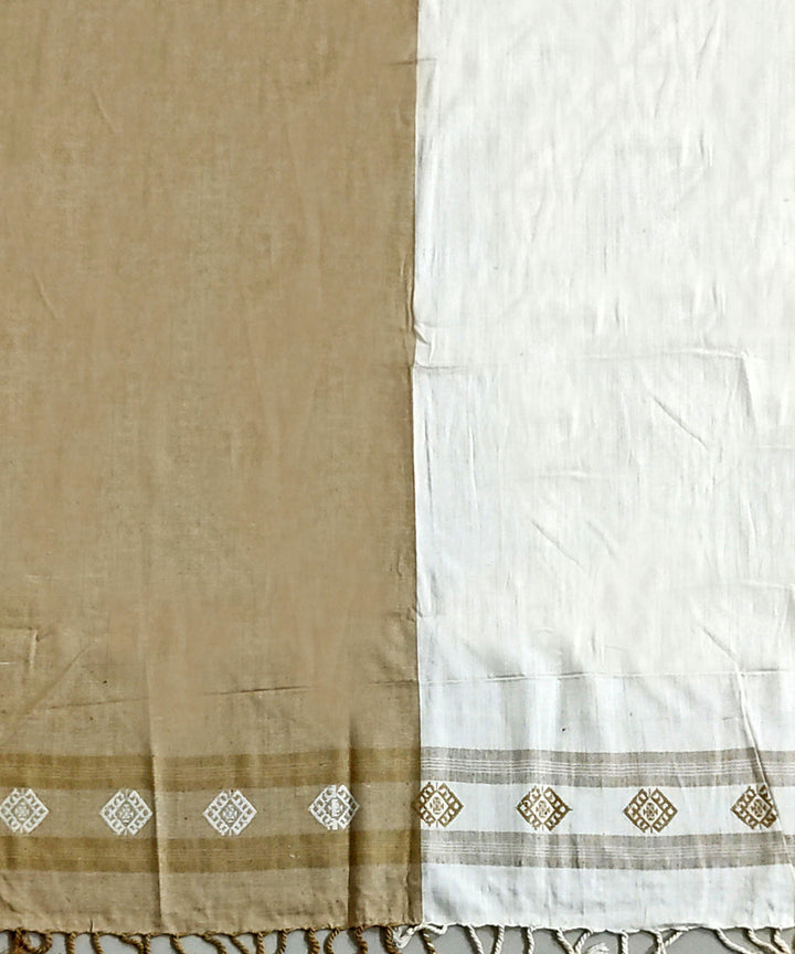 Beige white handloom eri silk assam stole