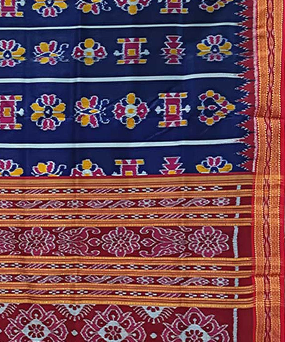 Navy blue maroon handwoven khandua silk saree