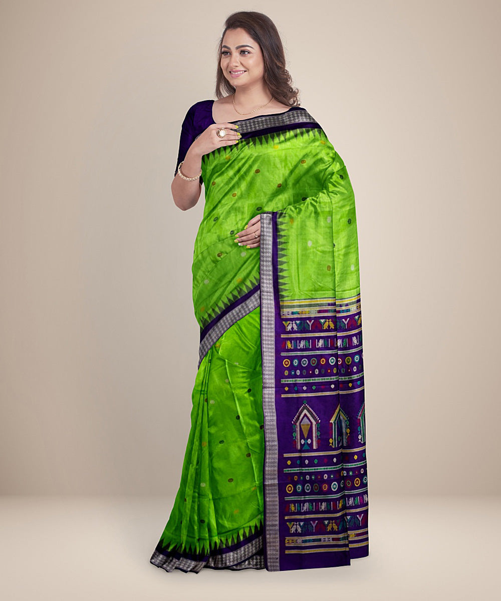 Lime green black dongoria silk handwoven saree