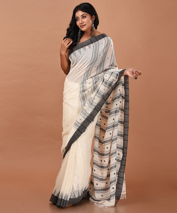 Black and white handwoven cotton jamdani saree