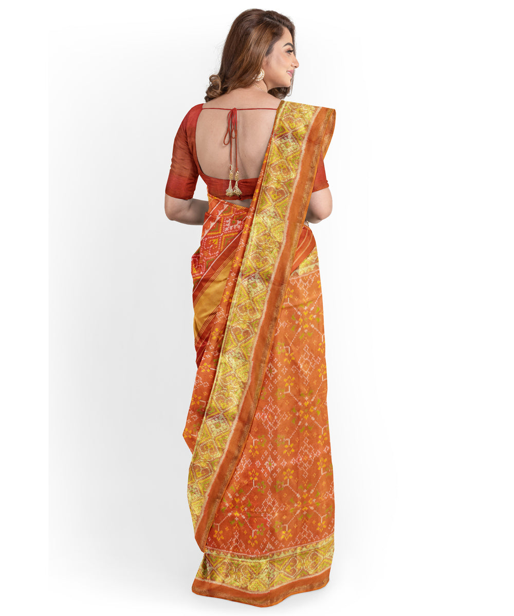 Orange and yellow silk handloom patola saree