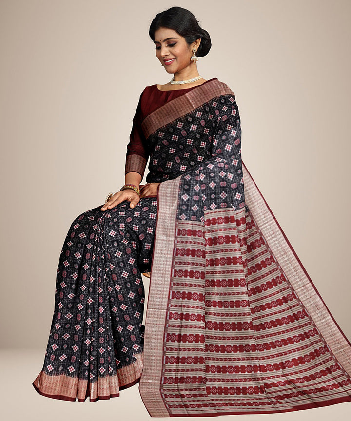 Black maroon silk handloom sambalpuri saree