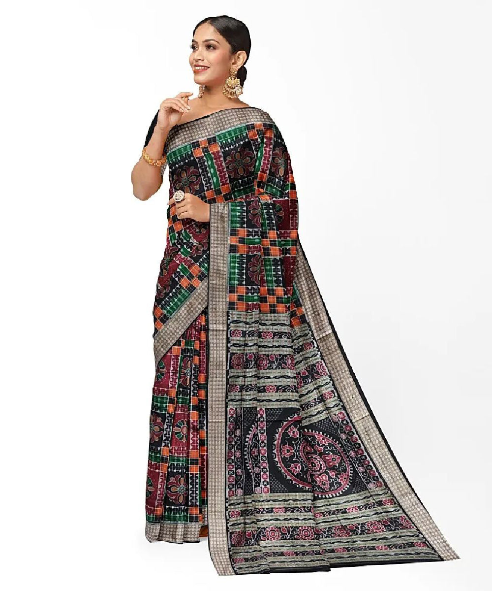 Black multicolor handwoven silk utkala laxmi sambalpuri saree