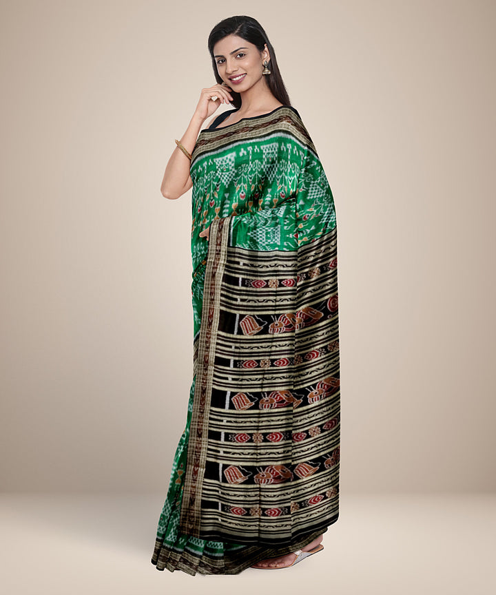 Dark green black silk handloom khandua saree