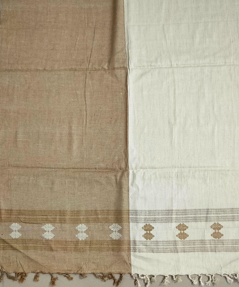 Beige white eri silk handloom assam stole