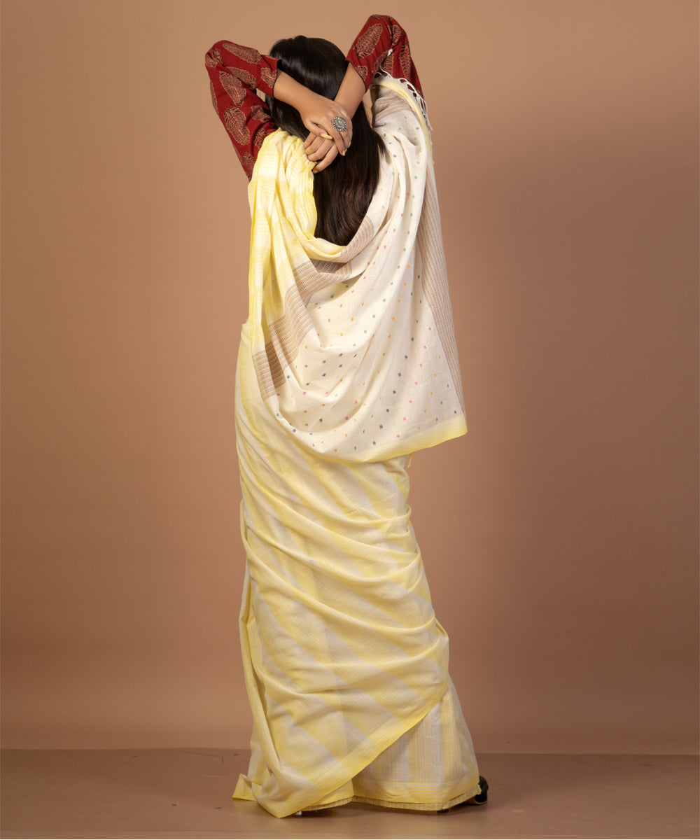 Light yellow handwoven cotton jamdani saree